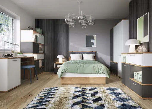 Schreibtisch- LB ca. 130x50 cm, Weiß, Eiche Dekor, Graphit