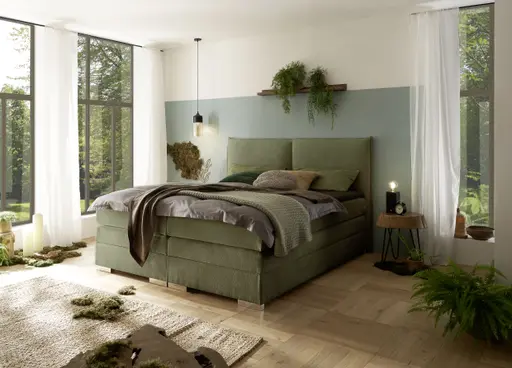 Boxspringbett SANDRIN L - Liegefläche ca. 180x200 cm, Stoff, Olivgrün