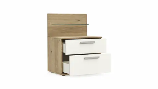 Nachttisch Viana - Furnier Balkeneiche, Lack Weiß