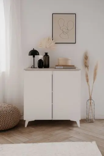Kommode - B ca. 88 cm, Weiß, Sandstein Nachbildung