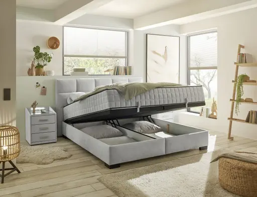 Boxbett - Liegefläche ca. 160x200 cm, Stoff, Silberfarben