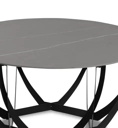Couchtisch - Ø/H ca. 80x40 cm, Hellgrau marmoriert, Schwarz