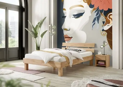 Bettgestell- Liegefläche ca. 140x200 cm, Kernbuche, Massiv, Geölt