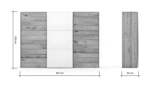 Schwebetürenschrank Colorado - B ca. 307 cm, Eichenfurnier mit Glas