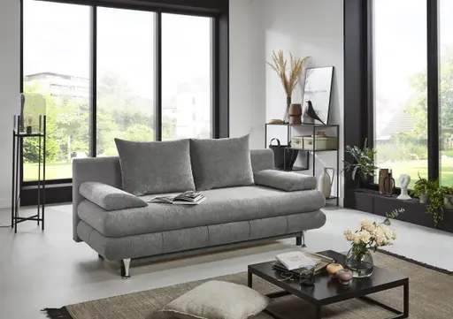 Schlafsofa- 2 Sitzer, Inkl. Bettkasten, Stoff, Grau