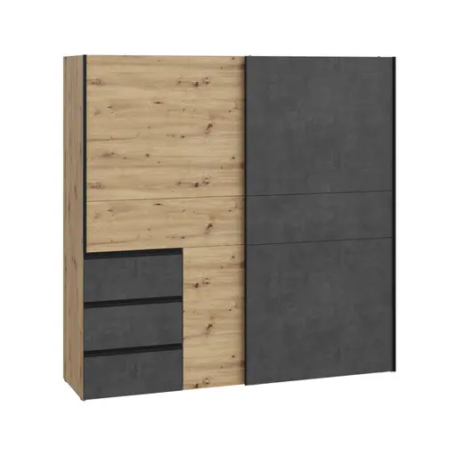 Schwebetürenschrank Winn2 - B ca. 200,1 cm, Eiche Dekor, Betonoptik Dunkelgrau
