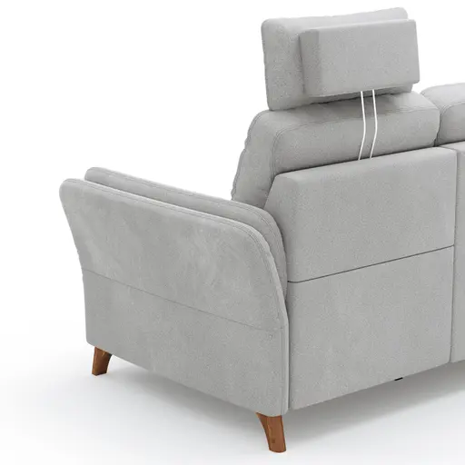 Ecksofa Vayra - Longchair links mit 2,5-Sitzer rechts, inkl. Relaxfunktion (motorisch) und Kopfstütze verstellbar (manuell), Stoff, Offwhite