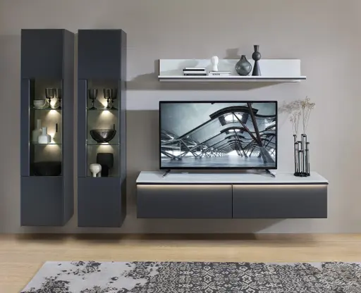 Wandboard - B ca. 140 cm, Marmor Nachbildung hell, Graphit