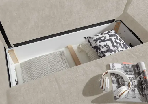 Ecksofa - 2-Sitzer, Ecke rechts inkl. Schlaffunktion mit Bettkasten, Stoff, Taupe