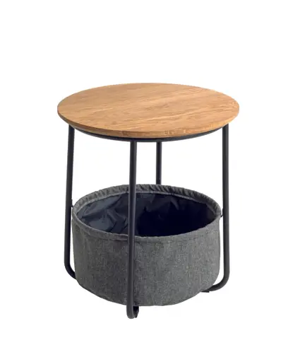 Beistelltisch - Ø/H ca. 45x50 cm, Eiche massiv geölt, Schweizer Kante, Schwarz
