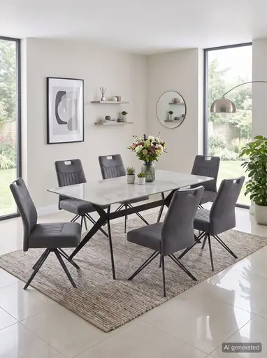 Esstisch Paccino I T - LB ca. 180x90 cm, Marmoroptik grau, Schwarz