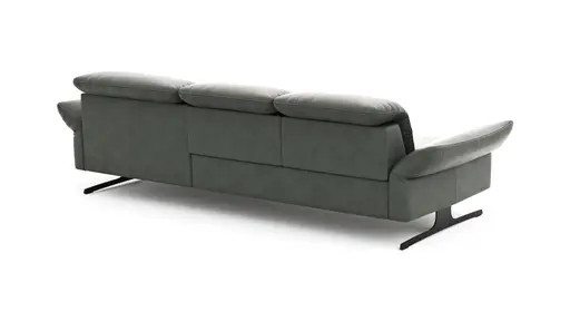 Ecksofa Rockport B - 2,5-Sitzer mit Longchair rechts inkl. Kopfteil/Sitztiefe/Armlehne verstellbar, Leder, Grau