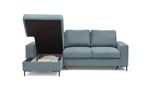 Ecksofa - Longchair links mit 2-Sitzer, Stoff, Azur