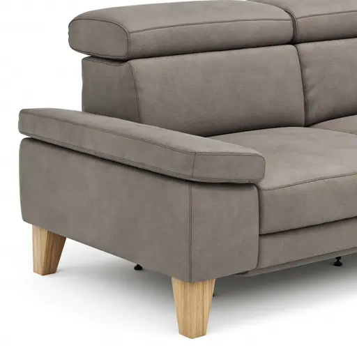 Ecksofa Hudson - 2,5-Sitzer mit Longchair rechts, inkl. Kopfteil/Armlehne verstellbar und Relaxfunktion (motorisch), Stoff, Steingrau