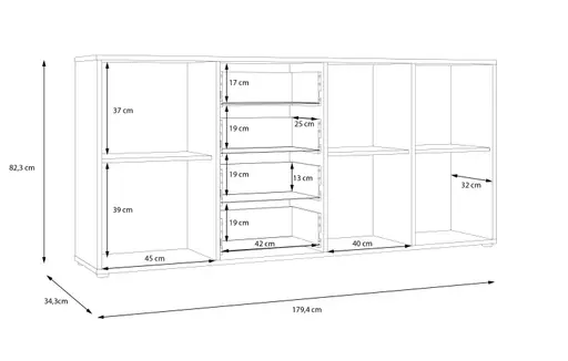 Sideboard FLORISS- Schwarz, Eiche Dekor