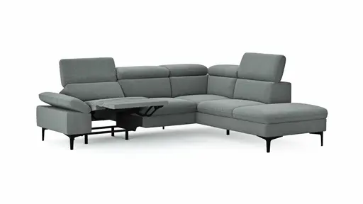 Ecksofa Felipa - 2,5-Sitzer mit Ecke rechts inkl. Armlehne verstellbar und Rückenlehne/Sitztiefe verstellbar (motorisch), Stoff, Grau