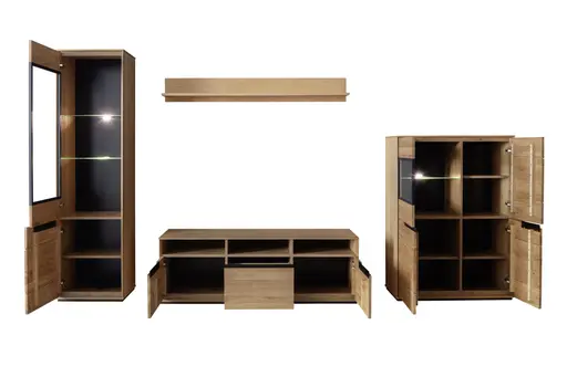 TV-Lowboard - B ca. 153 cm, Eiche Furnier geölt, Wildeiche massiv geölt