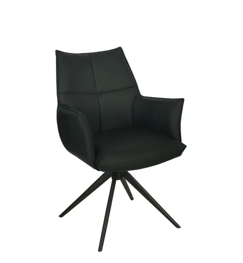 Armlehnstuhl MELE - drehbar, Leder, Schwarz