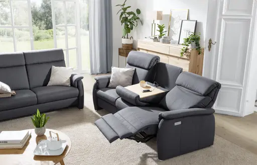 Trapezsofa EM Barcelona - 3-Sitzer, Relaxfunktion (motorisch), Stoff, Anthrazit