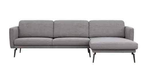 Ecksofa Estrela - 2,5-Sitzer mit Longchair rechts inkl. Rücken-/Armlehnenverstellung, Stoff, Grau
