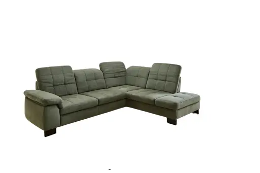 Ecksofa - 3-Sitzer mit Ecke rechts, Kopfteil verstellbar, Stoff, Moos