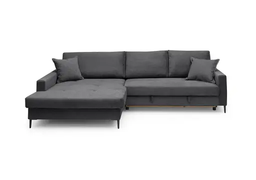 Ecksofa - Longchair links mit 3-Sitzer, Schlaffunktion mit Bettkasten, Stoff, Anthrazit