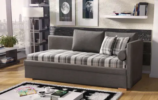 Einzelliege - mit Bettkasten, Stoff, Karo