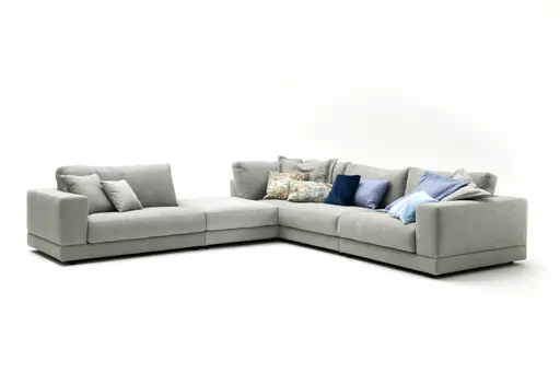 Ecksofa Juni - Ecke links mit 3-Sitzer, Stoff, Hellgrau