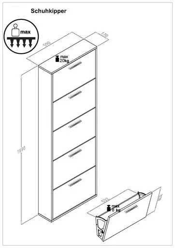 Schuhkipper - B ca. 59 cm, Artisan Eiche Nachbildung