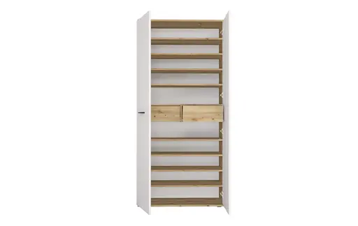 Schuhschrank - B ca. 90 cm, Artisan Eiche Nachbildung, Weiß