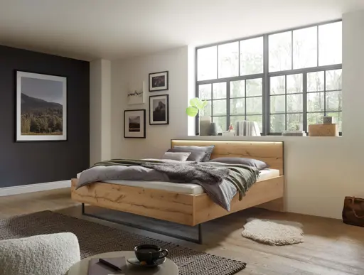 Futonbett - Liegefläche ca. 180x200 cm, inkl. Beleuchtung, Kernholzfurnier, Metallrahmen Graphit