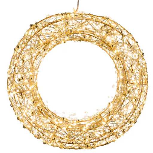 LED-Kranz - ØH ca. 30x6 cm, Champagner/Goldfarben