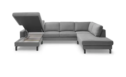 Wohnlandschaft CALM - Longchair links, 2-Sitzer, inkl. Schlaffunktion, Ecke rechts, Microfaser, Hellblau