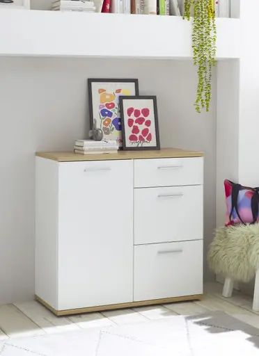 Kommode - B ca. 95 cm, Weiß, Artisan Eiche Nachbildung