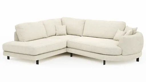 Ecksofa Solenne - Ottomane links mit Diwan rund rechts, Stoff, Weiß