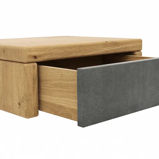 Nachttisch 1660 - Wildeiche massiv, geölt / Schubladenfront, Stoff, Graphit