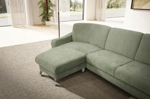 Ecksofa Colombia - Longchair links und 2,5-Sitzer, Stoff, Braungrün