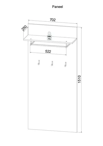 Garderobenpaneel - B ca. 70 cm, Weiß, Weiß Hochglanz, Anthrazit