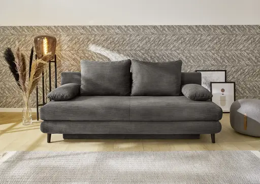 Schlafsofa - 2-Sitzer inkl. Schlaffunktion mit Bettkasten, Stoff, Dunkelgrau