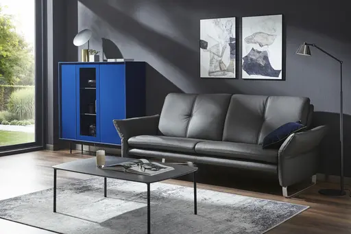 Sofa Tenero - 3-Sitzer inkl. Armlehne verstellbar, Leder, Anthrazit