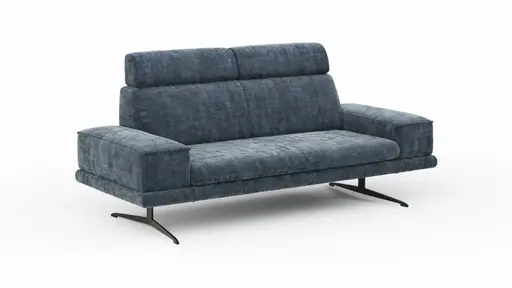 Sofa Hubertus - 2-Sitzer, Kopfstütze verstellbar, Stoff, Blau