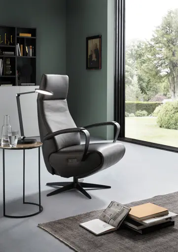 Relaxsessel Girona - Relaxfunktion (motorisch), Leder, Graphit