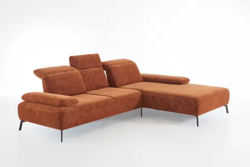 Ecksofa - 2,5-Sitzer mit Longchair rechts, Kopfteil/Armlehne/Rücken verstellbar, Stoff, Rost