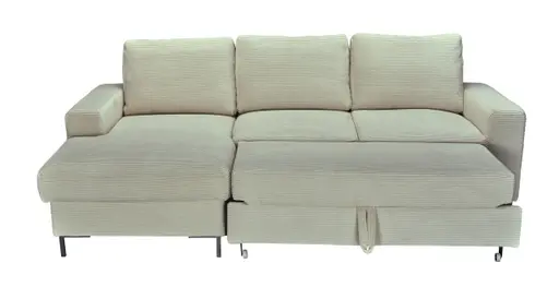 Ecksofa - Ecke links, 2-Sitzer inkl. Schlaffunktion und Bettkasten, Stoff, Creme
