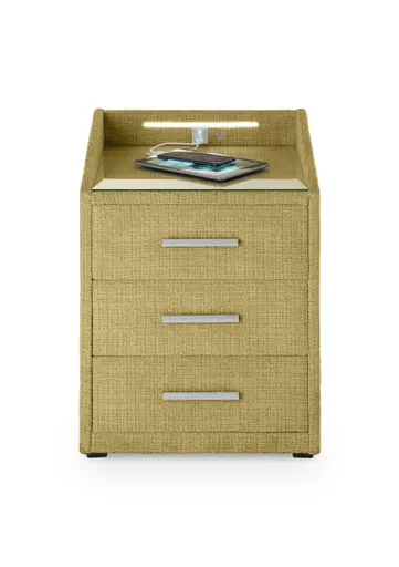 Nachttisch- Goldfarben, mit Glasplatte, inkl. Beleuchtung