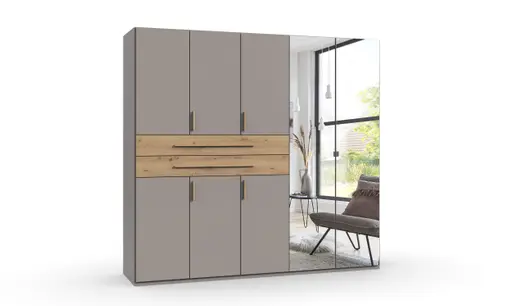 Drehtürenschrank- B ca. 225 cm, Saharagrau, Eiche Dekor