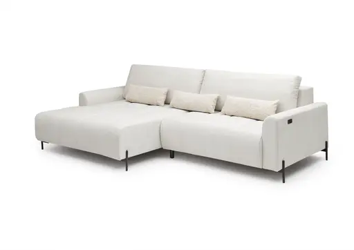 Ecksofa - Longchair links mit 2-Sitzer, Sitztiefe verstellbar motorisch, Stoff, Creme