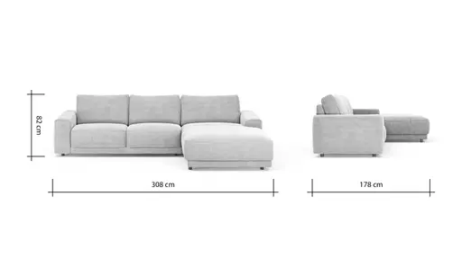 Ecksofa Balok - 2,5-Sitzer mit Longchair groß rechts, Stoff, Eisengrau