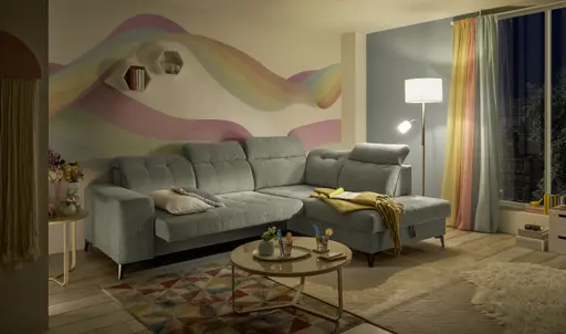 Ecksofa -2-Sitzer mit Ecke rechts, Kopfteil verstellbar, Sitztiefe verstellbar motorisch, Stoff, Perlmutt