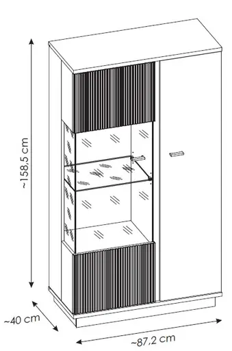 Vitrine - B ca. 87 cm, Kaschmir, Cremona Eiche Nachbildung